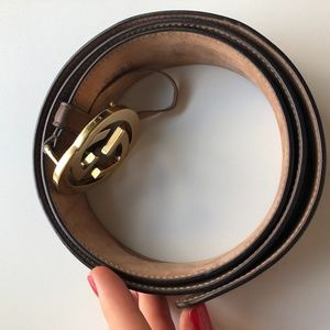 Brown Gucci Belt, Gold GG